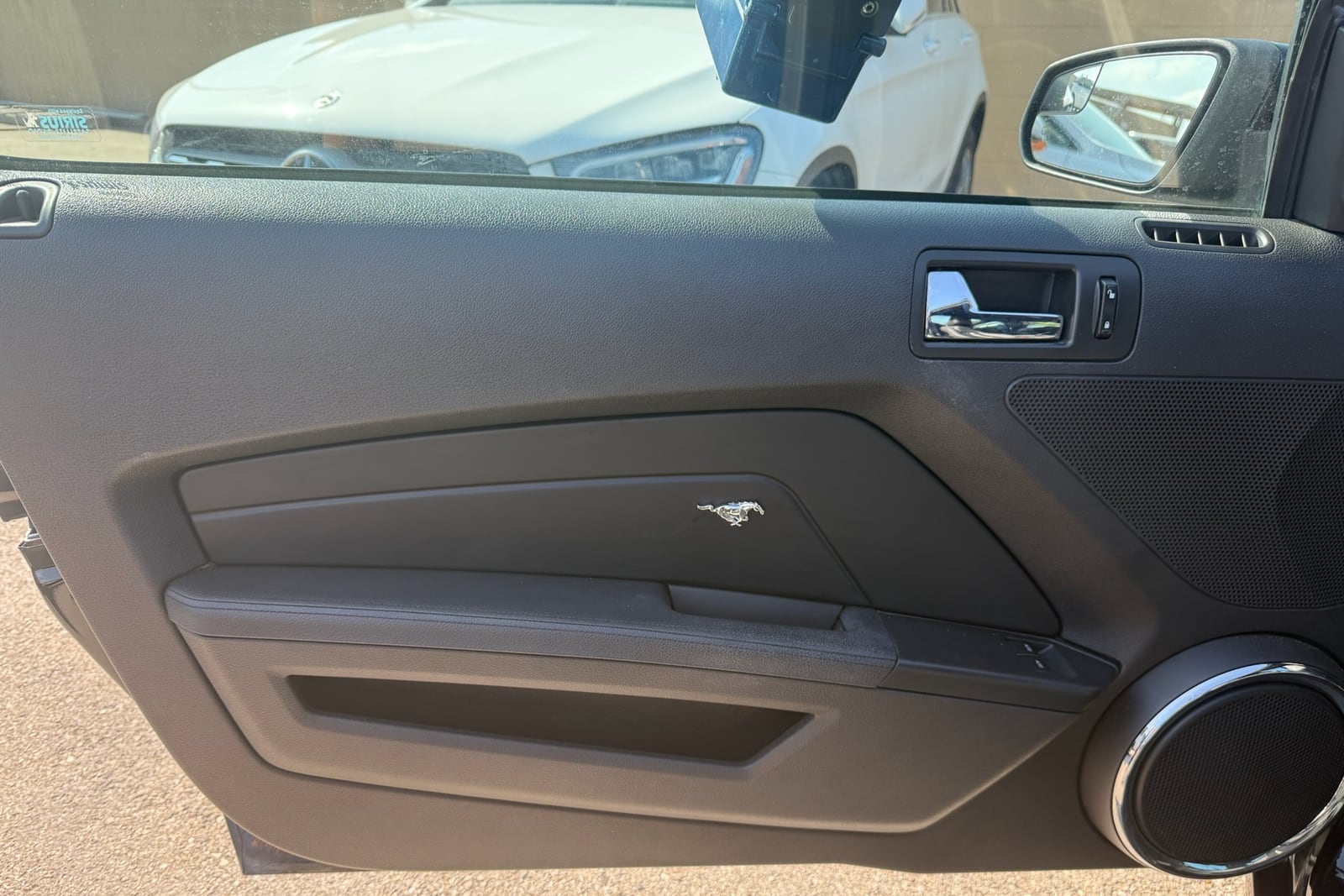 After: Mustang door panel insert — before and after repair by Dr. Vinyl DFW